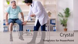  Presentation with old young - Colorful presentation design enhanced with medical neurology - old man visiting young male backdrop and a light gray colored foreground