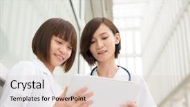  Presentation with using digital tablet - Audience pleasing presentation design consisting of medical nurse - asian doctors having discussion backdrop and a lemonade colored foreground