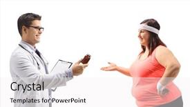  Presentation with obesity - Beautiful presentation featuring medical obesity - doctor giving a bottle backdrop and a white colored foreground