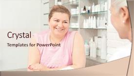  Presentation with doctor office - Theme enhanced with medical obesity - overweight woman having consultation background and a lemonade colored foreground