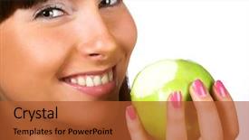  Presentation with green apple - Audience pleasing slides consisting of medical obesity - young girl eating green apple backdrop and a  colored foreground