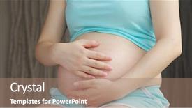  Presentation with medicine pregnant woman - Slides featuring medical obstetrics gynecology - pregnant woman touching on her background and a coral colored foreground