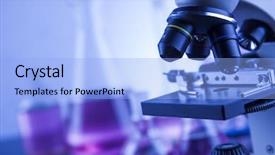  Presentation with vibration work place - PPT theme with medical ocular - laboratory work place with microscope background and a  colored foreground