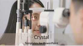  Presentation with medical eye - PPT theme consisting of medical ocular - woman checking on her eye background and a mint green colored foreground