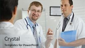  Presentation with medical smiling doctor - Presentation theme having medical office - doctors having consultation background and a light gray colored foreground