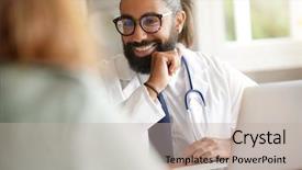  Presentation with doctor office call center - PPT layouts featuring medical office having an appointment background and a mint green colored foreground