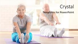  Presentation with medical training - Theme featuring medical osteoporosis - elderly patients training in rehabilitation background and a cream colored foreground