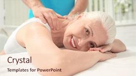  Presentation with physical therapy - Audience pleasing theme consisting of medical osteoporosis - elderly woman getting massage backdrop and a lemonade colored foreground