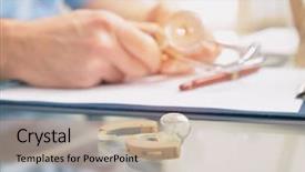  Presentation with hearing - PPT theme having medical otology - doctor audiologist and hearing aid background and a mint green colored foreground