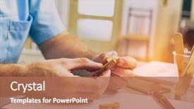  Presentation with hearing aid - Slide deck consisting of medical otology - doctor audiologist holding hearing aid background and a coral colored foreground