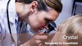  Presentation with female hospital patient - Slide deck having medical otology - female doctor examining patient ear background and a violet colored foreground