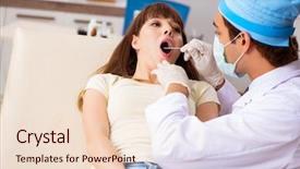  Presentation with doctor helps to get out of bed an elderly woman - Slide set with medical otology - young woman visting male doctor background and a lemonade colored foreground