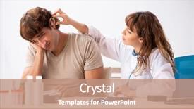  Presentation with patient and doctor - Audience pleasing slides consisting of medical otorhinolaryngology - patient with hearing problem visiting backdrop and a  colored foreground