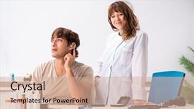  Presentation with hearing - Presentation theme with medical otorhinolaryngology - patient with hearing problem visiting background and a  colored foreground