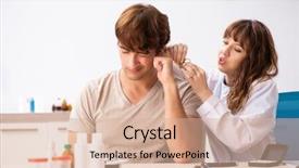  Presentation with asian doctor obese patient - PPT theme with medical otorhinolaryngology - patient with hearing problem visiting background and a  colored foreground