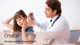  Presentation with hearing - Audience pleasing PPT theme consisting of medical otorhinolaryngology - patient with hearing problem visiting backdrop and a  colored foreground