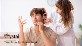  Presentation with hearing - Cool new slide set with medical otorhinolaryngology - patient with hearing problem visiting backdrop and a  colored foreground