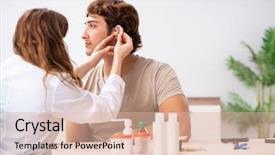  Presentation with patient and doctor - Amazing PPT layouts having medical otorhinolaryngology - patient with hearing problem visiting backdrop and a lemonade colored foreground