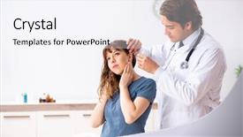  Presentation with hearing - Slide deck featuring medical otorhinolaryngology - patient with hearing problem visiting background and a  colored foreground