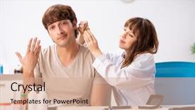  Presentation with patient and doctor - Beautiful slide deck featuring medical otorhinolaryngology - patient with hearing problem visiting backdrop and a  colored foreground