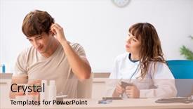  Presentation with doctor patient relations - Presentation theme consisting of medical otorhinolaryngology - patient with hearing problem visiting background and a  colored foreground