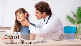  Presentation with doctor patient relations - Beautiful slide deck featuring medical otorhinolaryngology - patient with hearing problem visiting backdrop and a soft green colored foreground