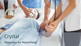  Presentation with female hospital patient - Colorful presentation enhanced with medical oxygen - doctor checking female patient pulse backdrop and a lemonade colored foreground