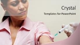  Presentation with epidural injection - Beautiful presentation design featuring medical pain - female receiving injection backdrop and a sky blue colored foreground