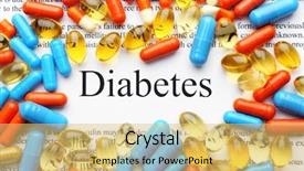  Presentation with medical pancreas - Amazing PPT theme having medical pancreas - diabetes word and pills closeup backdrop and a yellow colored foreground