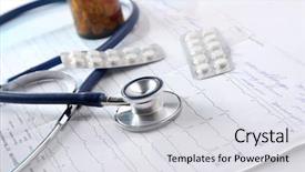  Presentation with eco cardiogram - Slide deck consisting of medical papers - stethoscope on the cardiogram background and a light gray colored foreground