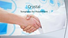  Presentation with shaking hands - PPT theme with medical partnership - closeup of a doctor background and a sky blue colored foreground