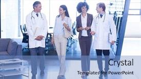  Presentation with partnership - PPT theme consisting of medical partnership - doctors walking with colleagues background and a light blue colored foreground