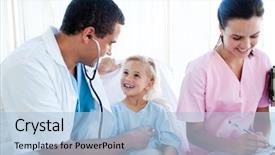  Presentation with female hospital patient - Amazing presentation theme having medical pediatrician - male doctor and female nurse backdrop and a light blue colored foreground