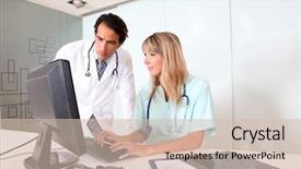  Presentation with medical ai - Colorful presentation enhanced with medical people working in office backdrop and a soft green colored foreground