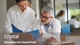  Presentation with working together - Presentation theme featuring medical people working together background and a tawny brown colored foreground