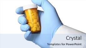  Presentation with medical pill medicine white blue - Slides having medical perscription - hand with blue glove holding background and a light blue colored foreground