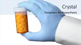  Presentation with medical pill medicine white blue - Beautiful slide deck featuring medical perscription - hand with blue glove holding backdrop and a  colored foreground