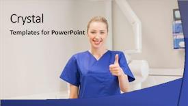  Presentation with nurse care - Audience pleasing theme consisting of medical personel - people medicine gesture and health backdrop and a  colored foreground