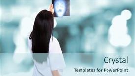  Presentation with female office graphics - Cool new PPT theme with medical personnell - portrait of young female doctor backdrop and a light blue colored foreground