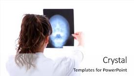  Presentation with xrays - Slides enhanced with medical personnell - portrait of young female doctor background and a white colored foreground