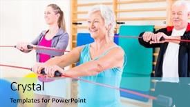  Presentation with medical training - Amazing PPT theme having medical physical rehabilitation - group at fitness training backdrop and a arctic colored foreground