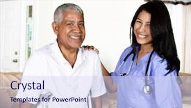  Presentation with care elderly - Cool new slide set with medical physical rehabilitation - health care worker helping backdrop and a sky blue colored foreground