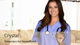  Presentation with home health care - Colorful PPT theme enhanced with medical physical rehabilitation - home health care worker inside backdrop and a  colored foreground