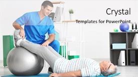  Presentation with physiotherapist - Colorful PPT layouts enhanced with medical physical rehabilitation - physiotherapist working with senior patient backdrop and a white colored foreground