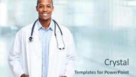  Presentation with physician - Slide deck featuring medical physician doctor man background and a sky blue colored foreground