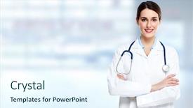  Presentation with physician - Audience pleasing slide deck consisting of medical physician doctor woman backdrop and a sky blue colored foreground