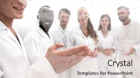  Presentation with gay - Slide set with physics medical sciences - gay biologists are discussing background and a soft green colored foreground