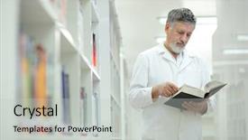  Presentation with medical library - Slide deck with physics medical sciences - renowned scientist doctor professor background and a light gray colored foreground