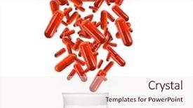  Presentation with medical pills - Slides having medical pills falling into glass background and a sky blue colored foreground