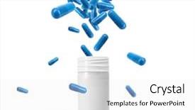  Presentation with medical pills - PPT theme having medical pills falling into glass background and a white colored foreground